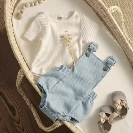 🧺 ナチュラルサロペット ロンパースセット