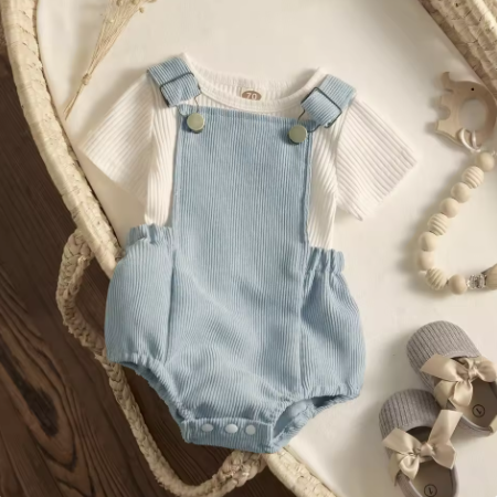 🧺 ナチュラルサロペット ロンパースセット