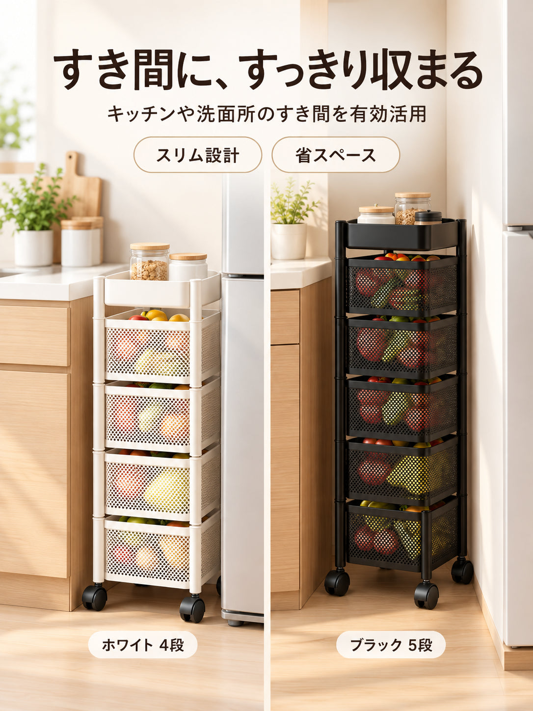 【省スペース収納】キャスター付き隙間収納ワゴン