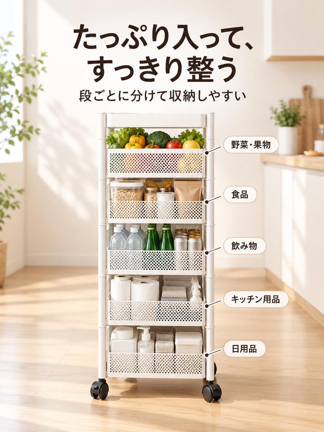 【省スペース収納】キャスター付き隙間収納ワゴン
