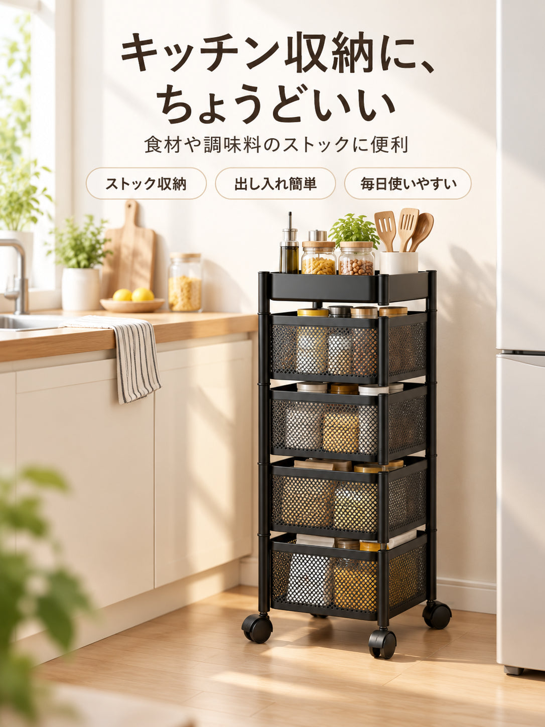 【省スペース収納】キャスター付き隙間収納ワゴン